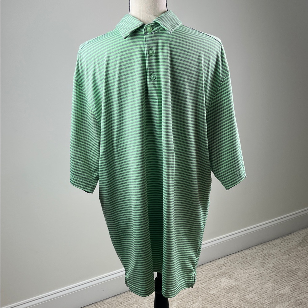 Walter Hagen 11 Majors Men’s L Golf Polo Green Gray Striped Moisture Wicking